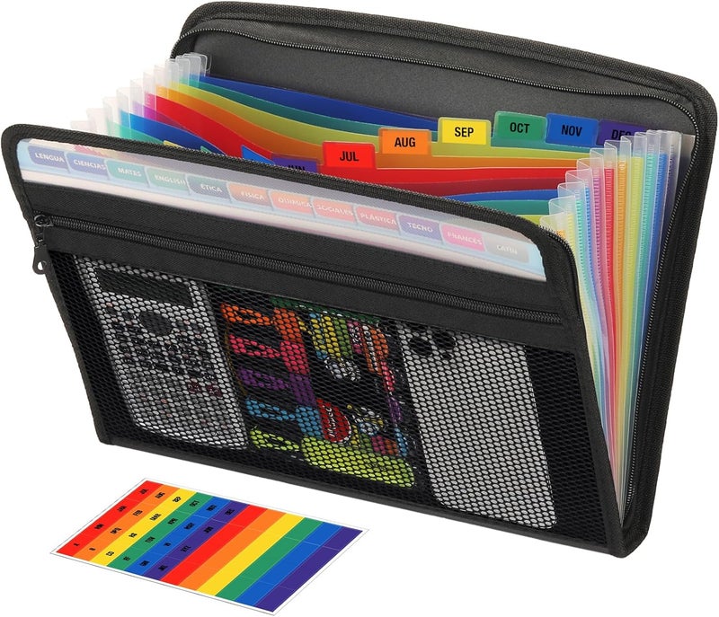 H4D Zippered Accordion File Organizer with Front Mesh Pouch, 13 Pocket Expanding File Folder, Fit for Documents Letter Size A4 Papers, Black - Image 1